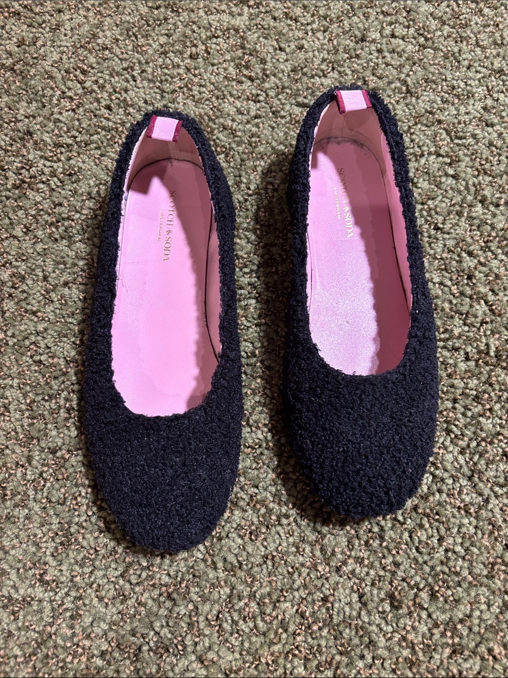 Scotch & Soda Black Bouclé Flats with Pink Insole